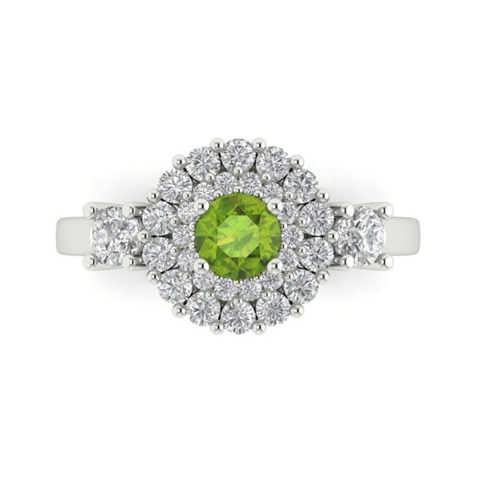 1.4 cttw Natural Peridot Hidden Halo Engagement Ring - Solid White Gold (VVS1, Round Cut,5.0mm)