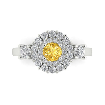 1.4 cttw Natural Citrine Hidden Halo Engagement Ring - Solid Gold (Round Cut,5.0mm)