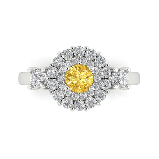 1.4 cttw Natural Citrine Hidden Halo Engagement Ring - Solid White Gold (VVS1, Round Cut,5.0mm)