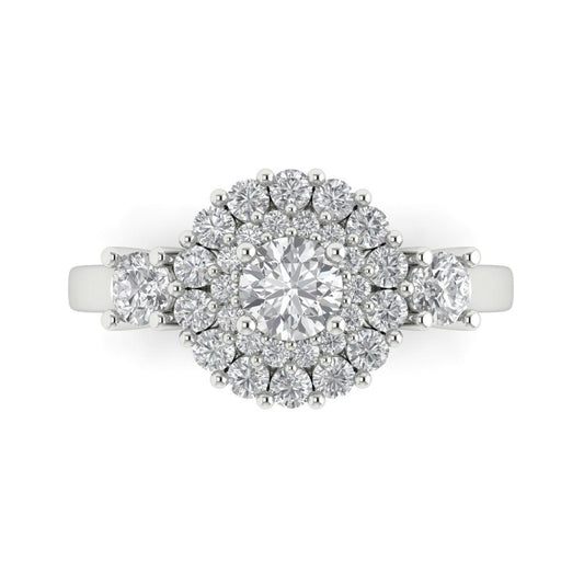1.4 cttw White Sapphire Hidden Halo Engagement Ring - Solid White Gold (VVS1, Round Cut,5.0mm)