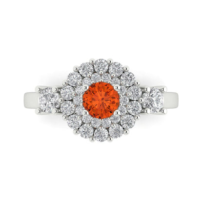 1.4 cttw Zirconia Simulated Red Diamond Hidden Halo Engagement Ring - Solid Gold (VVS1, Round Cut,5.0mm)