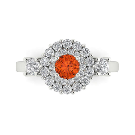 1.4 cttw Zirconia Simulated Red Diamond Hidden Halo Engagement Ring - Solid White Gold (VVS1, Round Cut,5.0mm)