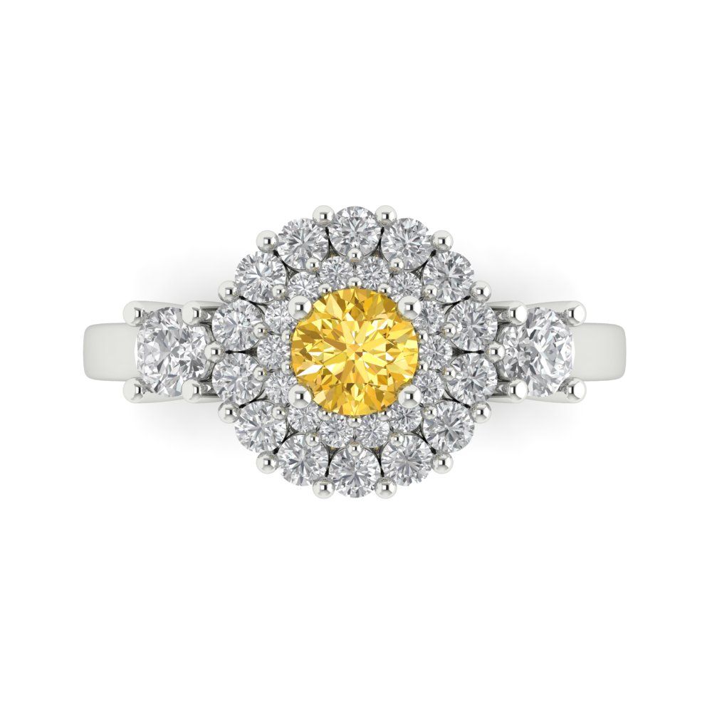 1.4 cttw Zirconia Simulated Yellow Diamond Hidden Halo Engagement Ring - Solid Gold (VVS1, Round Cut,5.0mm)