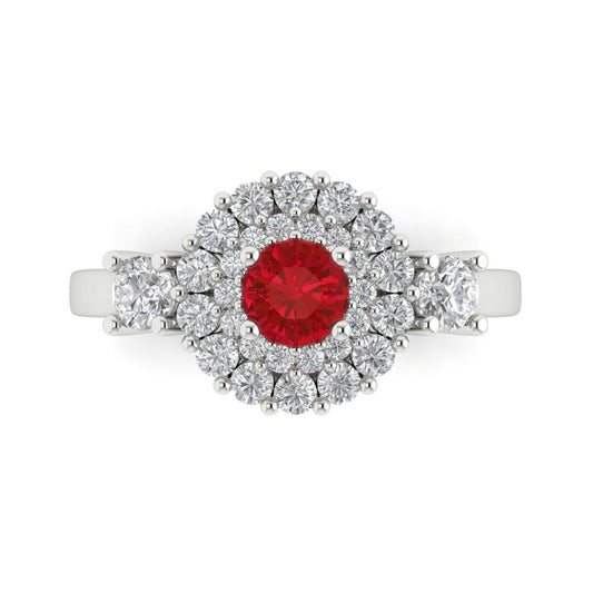 1.4 cttw Simulated Ruby Hidden Halo Engagement Ring - Solid White Gold (VVS1, Round Cut,5.0mm)