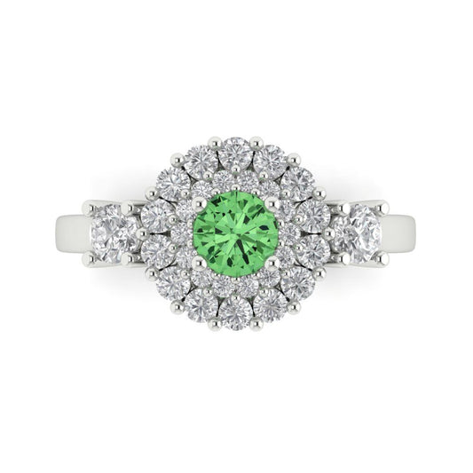 1.4 cttw Zirconia Simulated Green Diamond Hidden Halo Engagement Ring - Solid White Gold (VVS1, Round Cut,5.0mm)