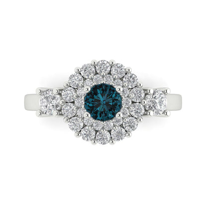 1.4 cttw Natural London Blue Topaz Hidden Halo Engagement Ring - Solid Gold (Round Cut,5.0mm)