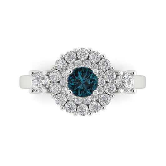 1.4 cttw Natural London Blue Topaz Hidden Halo Engagement Ring - Solid White Gold (VVS1, Round Cut,5.0mm)