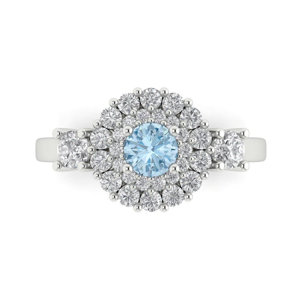 1.4 cttw Natural Swiss Blue Topaz Hidden Halo Engagement Ring - Solid Gold (Round Cut,5.0mm)