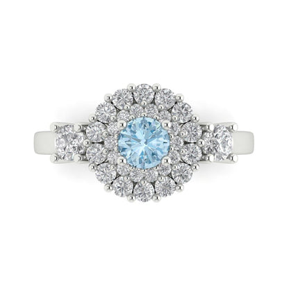 1.4 cttw Natural Sky Blue Topaz Hidden Halo Engagement Ring - Solid Gold (Round Cut,5.0mm)