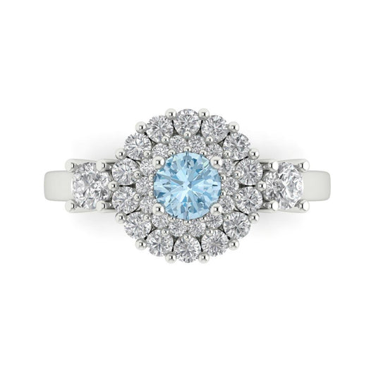 1.4 cttw Natural Sky Blue Topaz Hidden Halo Engagement Ring - Solid White Gold (VVS1, Round Cut,5.0mm)