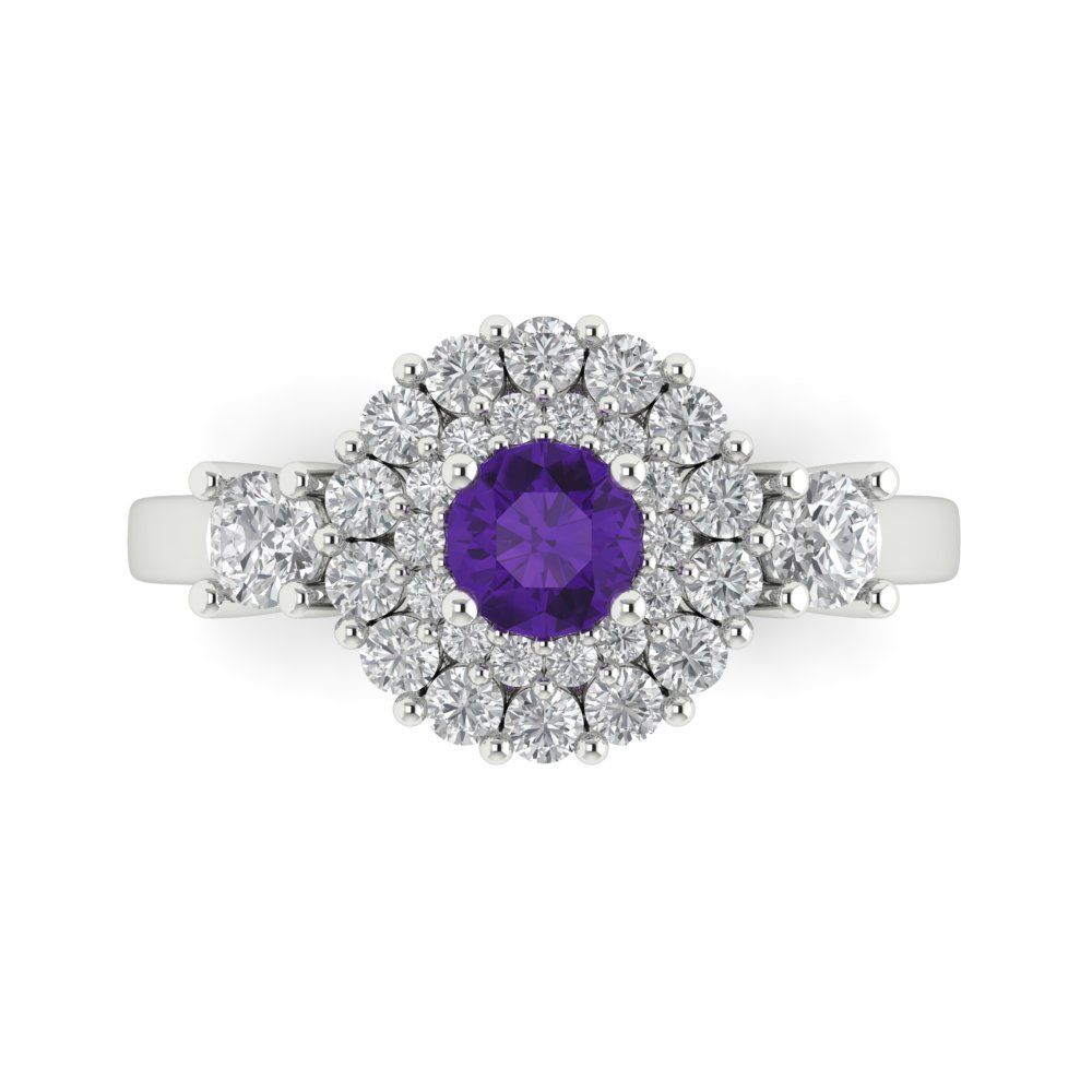 1.4 cttw Natural Amethyst Hidden Halo Engagement Ring - Solid Gold (Round Cut,5.0mm)