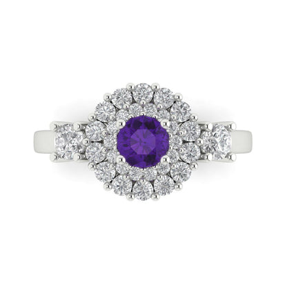 1.4 cttw Natural Amethyst Hidden Halo Engagement Ring - Solid Gold (Round Cut,5.0mm)