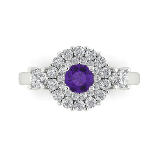 1.4 cttw Natural Amethyst Hidden Halo Engagement Ring - Solid White Gold (VVS1, Round Cut,5.0mm)