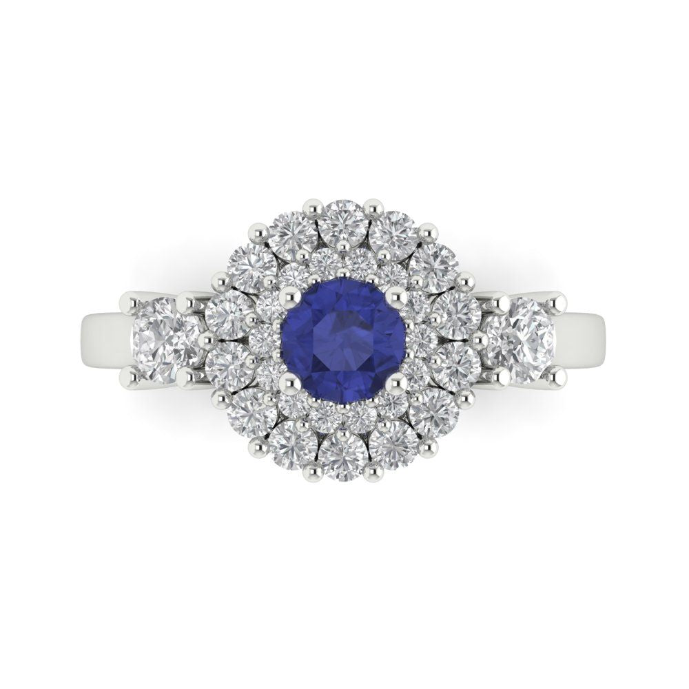 1.4 cttw Simulated Tanzanite Hidden Halo Engagement Ring - Solid Gold (Round Cut,5.0mm)