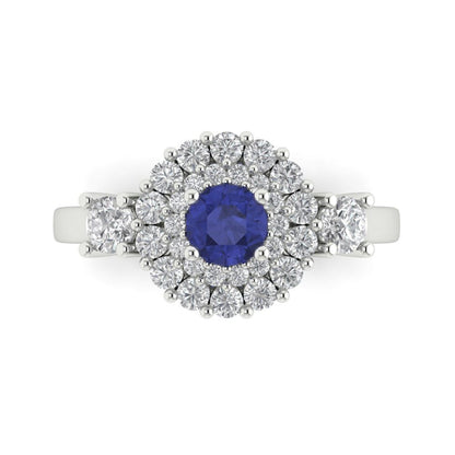 1.4 cttw Simulated Tanzanite Hidden Halo Engagement Ring - Solid Gold (Round Cut,5.0mm)