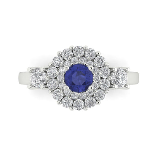 1.4 cttw Simulated Tanzanite Hidden Halo Engagement Ring - Solid White Gold (VVS1, Round Cut,5.0mm)