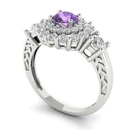 1.4 cttw Simulated Alexandrite Hidden Halo Engagement Ring - Solid White Gold (VVS1, Round Cut,5.0mm)