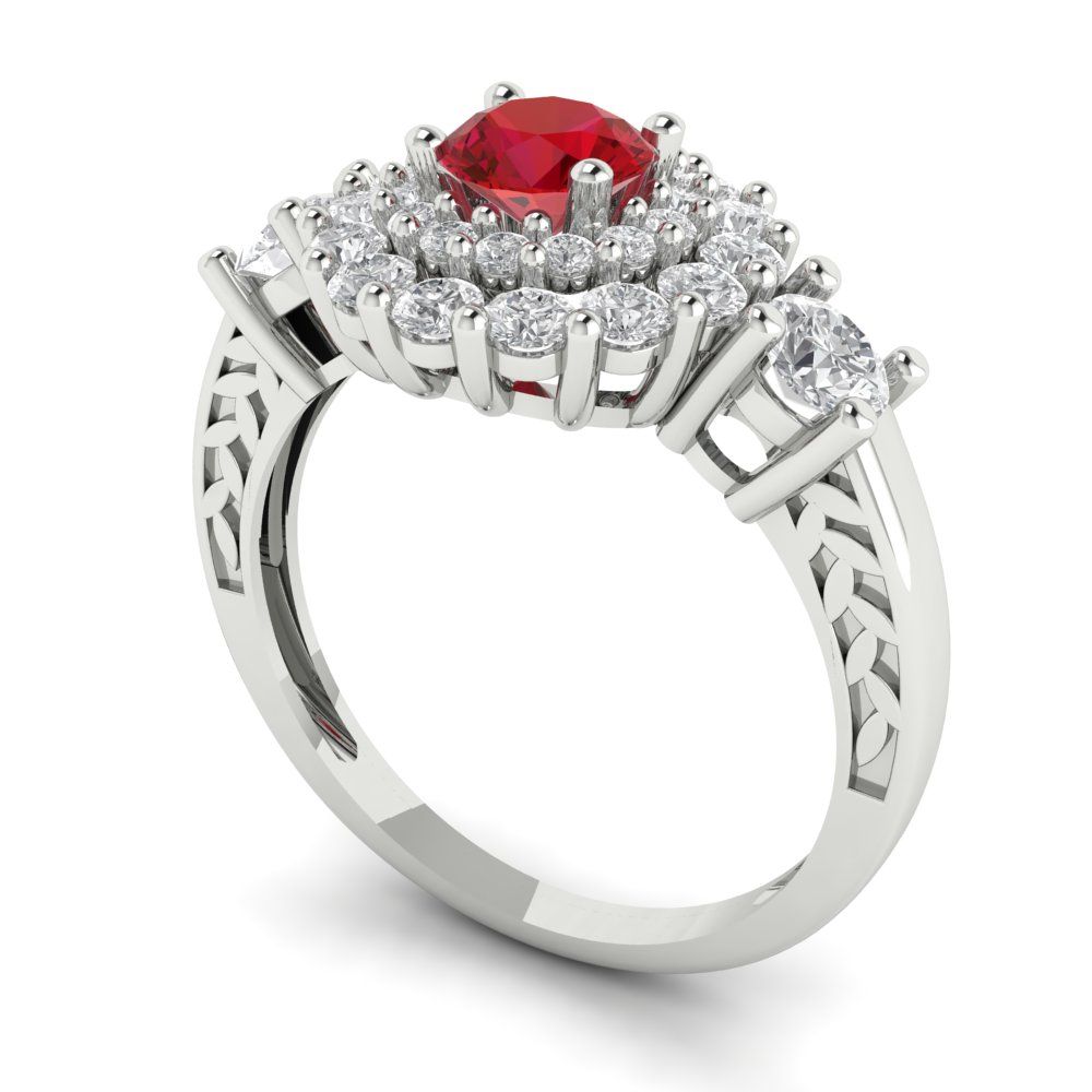 1.4 cttw Simulated Pink Tourmaline Hidden Halo Engagement Ring - Solid White Gold (VVS1, Round Cut,5.0mm)