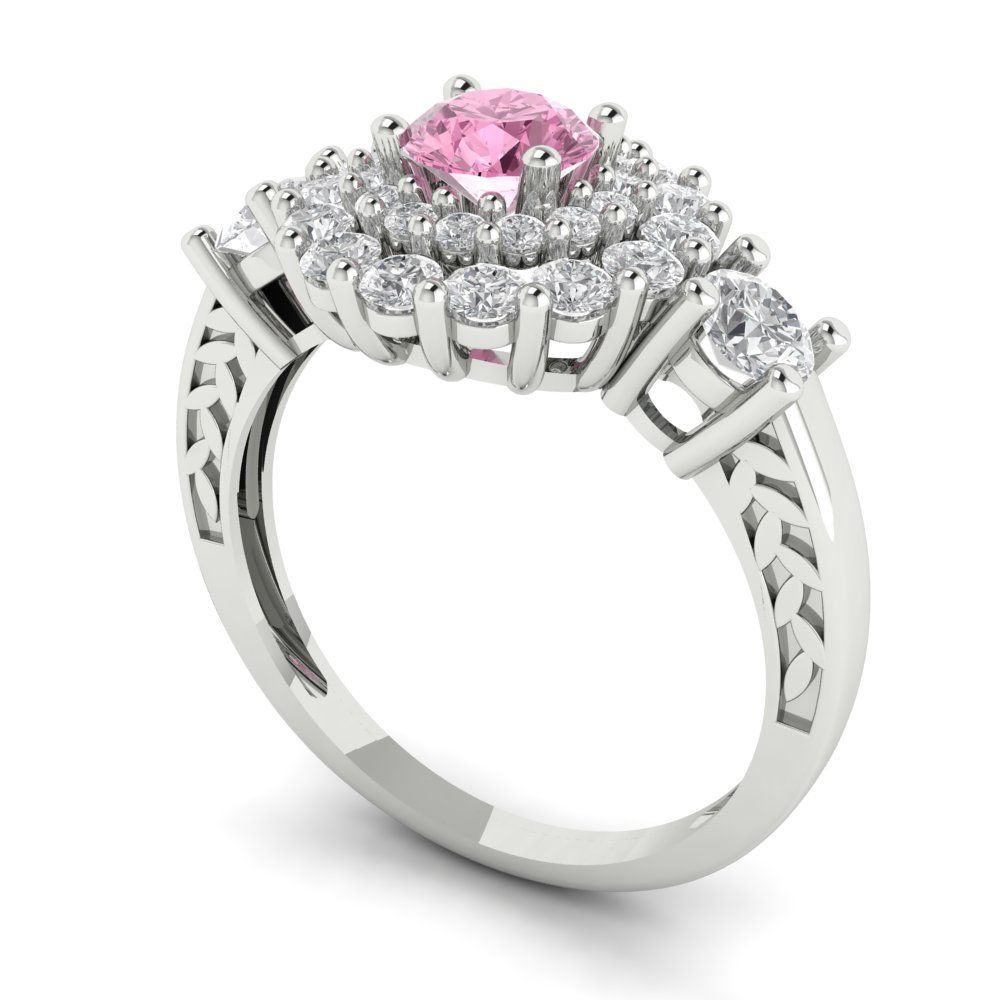 1.4 cttw Zirconia Simulated Pink Diamond Hidden Halo Engagement Ring - Solid Gold (VVS1, Round Cut,5.0mm)