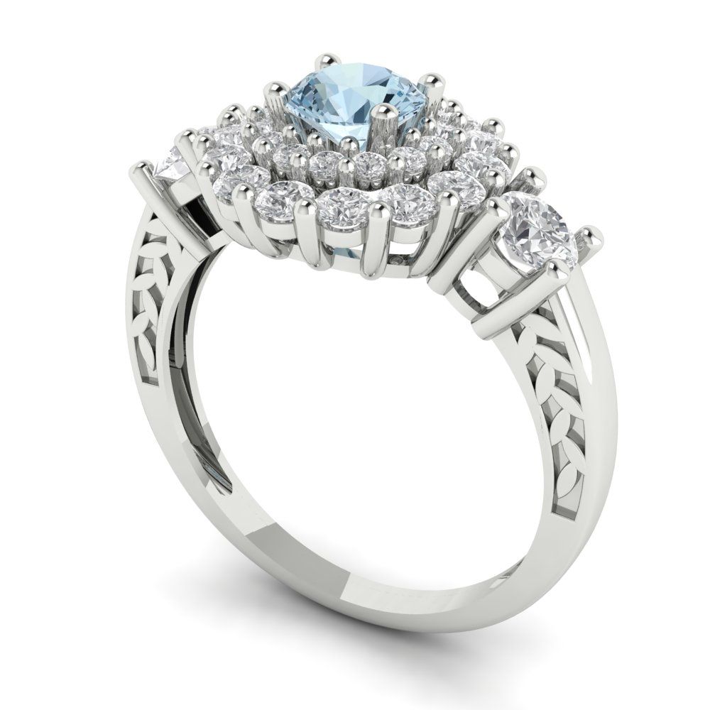 1.4 cttw Zirconia Simulated Blue Diamond Hidden Halo Engagement Ring - Solid Gold (VVS1, Round Cut,5.0mm)