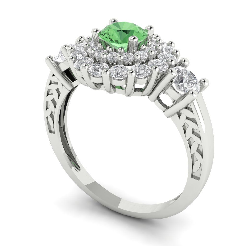 1.4 cttw Zirconia Simulated Green Diamond Hidden Halo Engagement Ring - Solid Gold (VVS1, Round Cut,5.0mm)