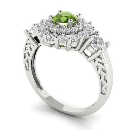 1.4 cttw Natural Peridot Hidden Halo Engagement Ring - Solid White Gold (VVS1, Round Cut,5.0mm)