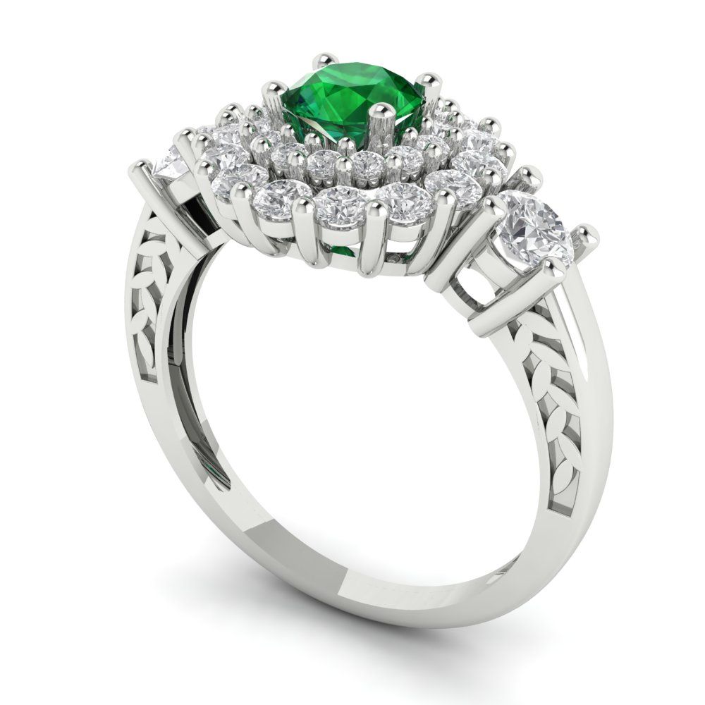 1.4 cttw Simulated Emerald Hidden Halo Engagement Ring - Solid Gold (Round Cut,5.0mm)