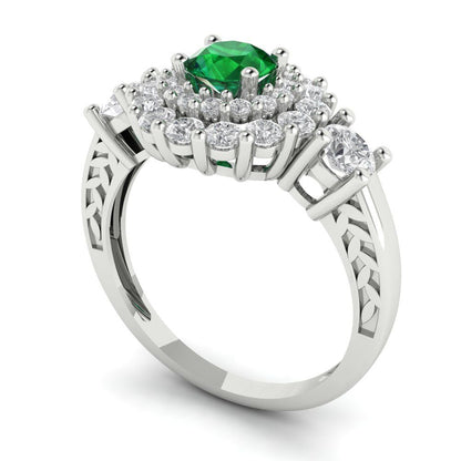 1.4 cttw Simulated Emerald Hidden Halo Engagement Ring - Solid Gold (Round Cut,5.0mm)