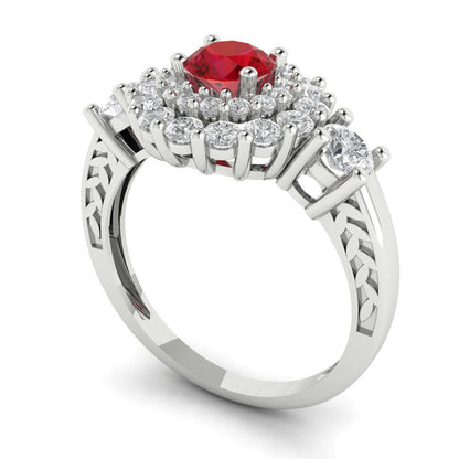 1.4 cttw Simulated Ruby Hidden Halo Engagement Ring - Solid White Gold (VVS1, Round Cut,5.0mm)