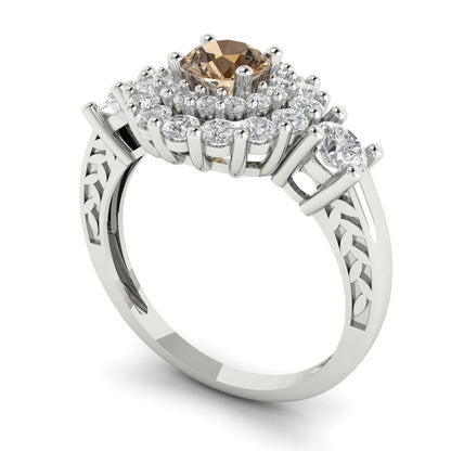 1.4 cttw Zirconia Simulated Champagne Diamond Hidden Halo Engagement Ring - Solid Gold (VVS1, Round Cut,5.0mm)