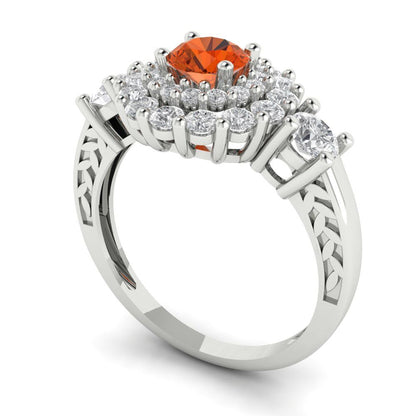 1.4 cttw Zirconia Simulated Red Diamond Hidden Halo Engagement Ring - Solid Gold (VVS1, Round Cut,5.0mm)