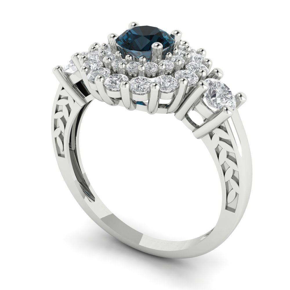 1.4 cttw Natural London Blue Topaz Hidden Halo Engagement Ring - Solid Gold (Round Cut,5.0mm)