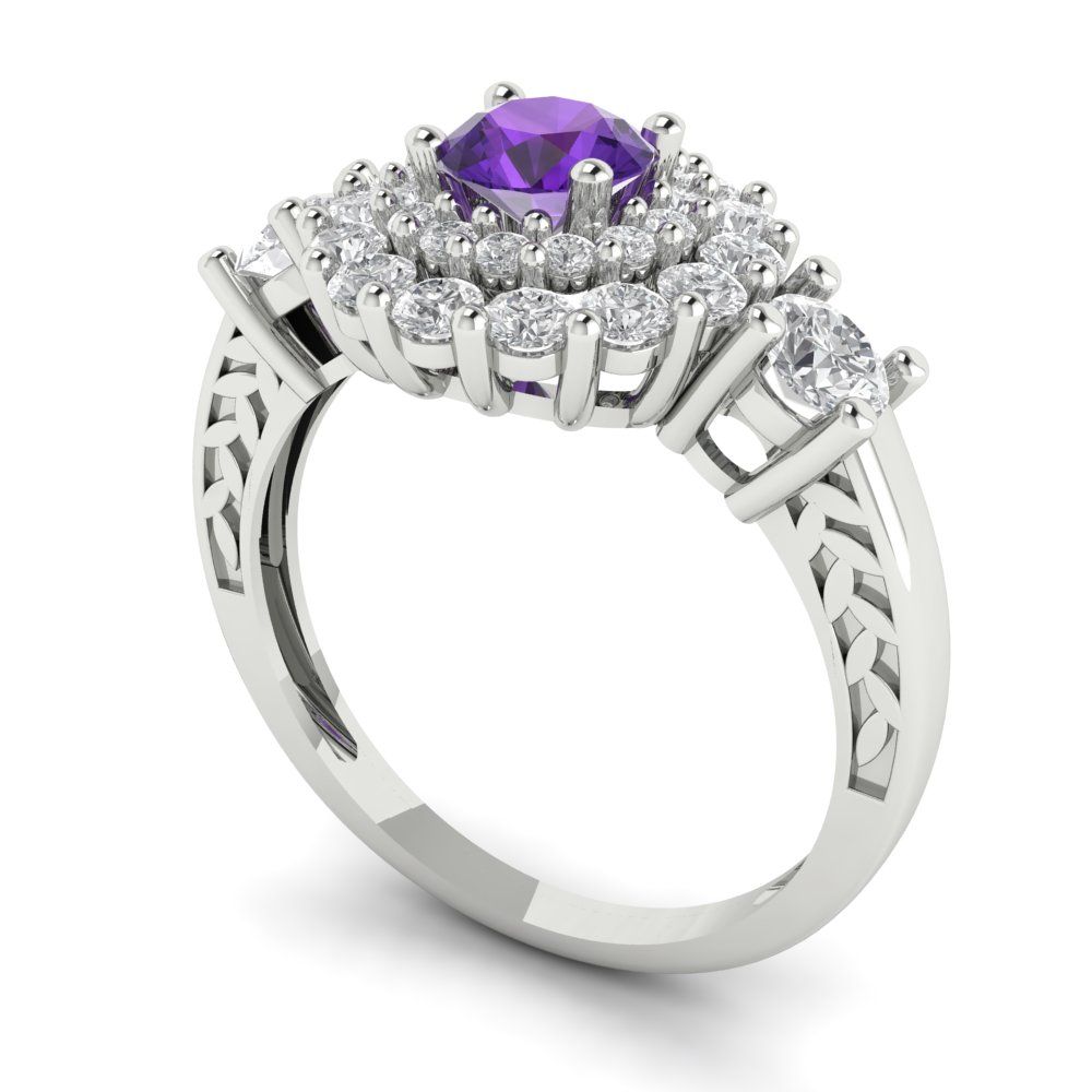 1.4 cttw Natural Amethyst Hidden Halo Engagement Ring - Solid Gold (Round Cut,5.0mm)