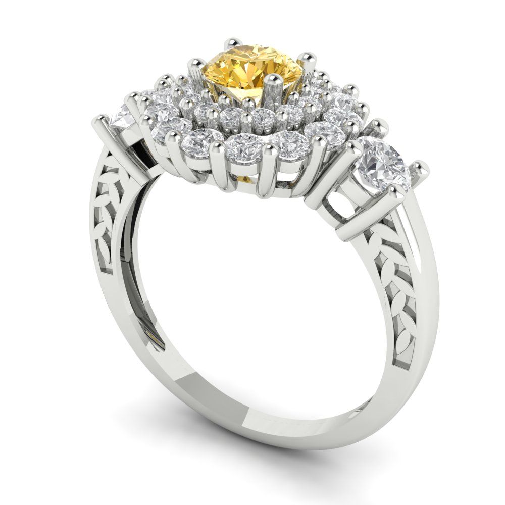 1.4 cttw Zirconia Simulated Yellow Diamond Hidden Halo Engagement Ring - Solid Gold (VVS1, Round Cut,5.0mm)