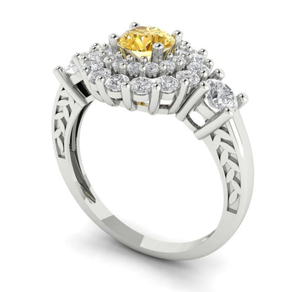 1.4 cttw Zirconia Simulated Yellow Diamond Hidden Halo Engagement Ring - Solid Gold (VVS1, Round Cut,5.0mm)