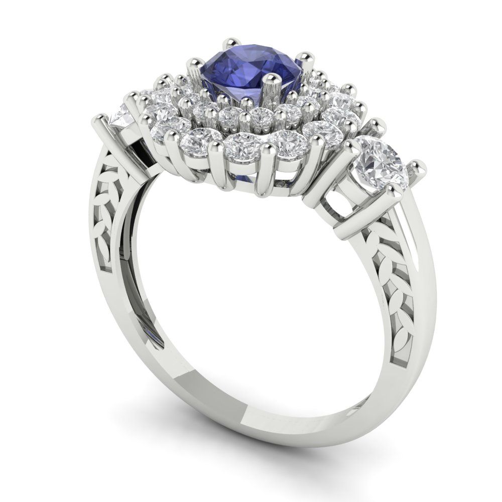 1.4 cttw Simulated Tanzanite Hidden Halo Engagement Ring - Solid Gold (Round Cut,5.0mm)