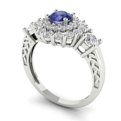 1.4 cttw Simulated Tanzanite Hidden Halo Engagement Ring - Solid Gold (Round Cut,5.0mm)