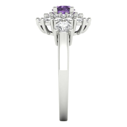 1.4 cttw Simulated Alexandrite Hidden Halo Engagement Ring - Solid White Gold (VVS1, Round Cut,5.0mm)