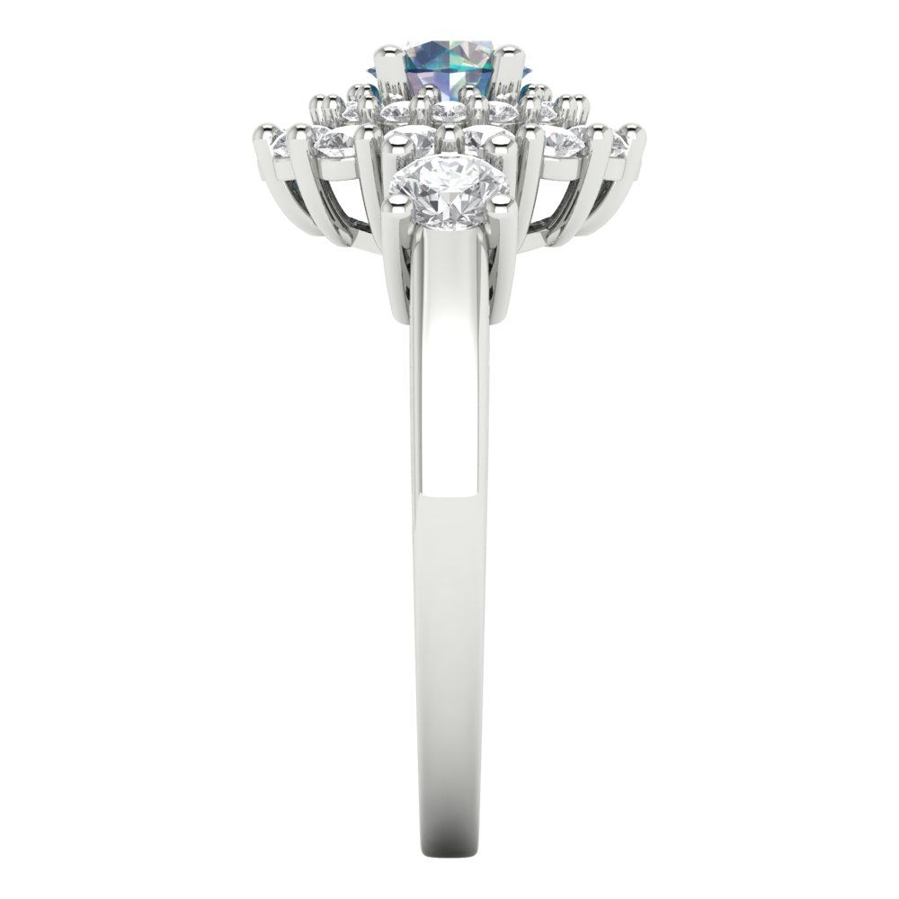 1.4 cttw Blue Moissanite Hidden Halo Engagement Ring - Solid Gold (Round Cut,5.0mm)