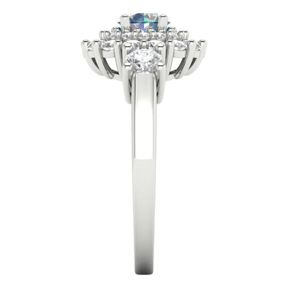 1.4 cttw Blue Moissanite Hidden Halo Engagement Ring - Solid Gold (Round Cut,5.0mm)