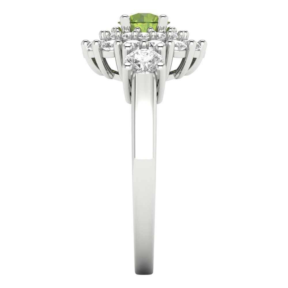 1.4 cttw Natural Peridot Hidden Halo Engagement Ring - Solid White Gold (VVS1, Round Cut,5.0mm)