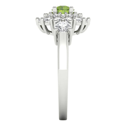 1.4 cttw Natural Peridot Hidden Halo Engagement Ring - Solid White Gold (VVS1, Round Cut,5.0mm)