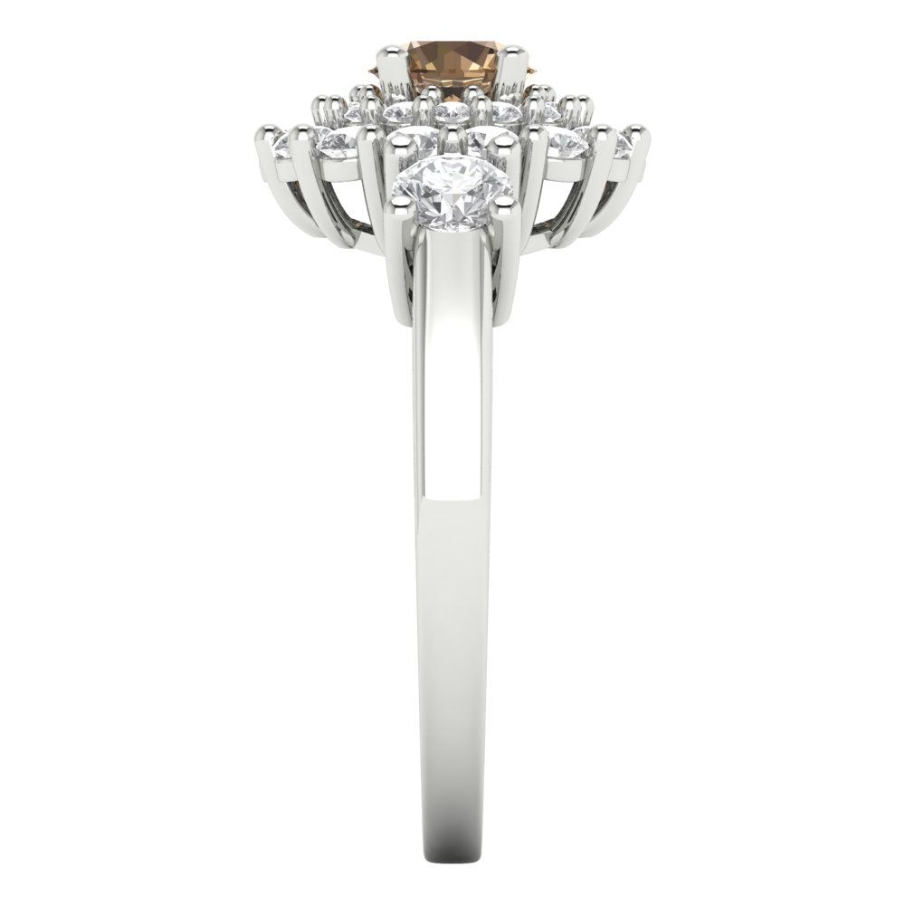 1.4 cttw Zirconia Simulated Champagne Diamond Hidden Halo Engagement Ring - Solid Gold (VVS1, Round Cut,5.0mm)