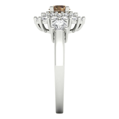 1.4 cttw Zirconia Simulated Champagne Diamond Hidden Halo Engagement Ring - Solid Gold (VVS1, Round Cut,5.0mm)