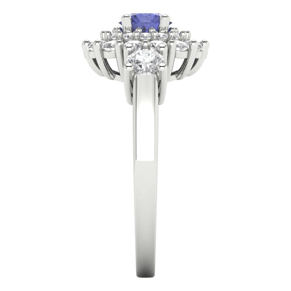 1.4 cttw Simulated Tanzanite Hidden Halo Engagement Ring - Solid Gold (Round Cut,5.0mm)