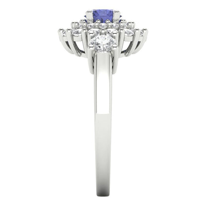 1.4 cttw Simulated Tanzanite Hidden Halo Engagement Ring - Solid Gold (Round Cut,5.0mm)