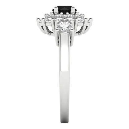 1.4 cttw Natural Onyx Hidden Halo Engagement Ring - Solid Gold (Round Cut,5.0mm)