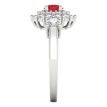 1.4 cttw Simulated Ruby Hidden Halo Engagement Ring - Solid White Gold (VVS1, Round Cut,5.0mm)