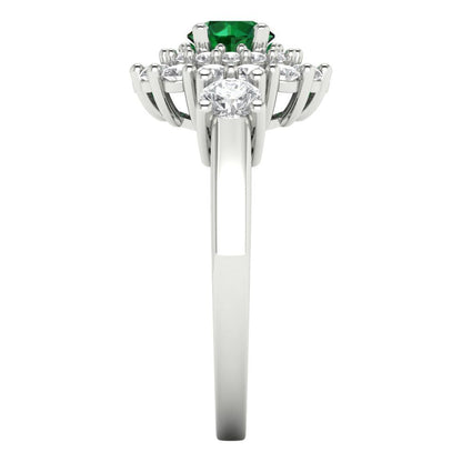 1.4 cttw Simulated Emerald Hidden Halo Engagement Ring - Solid Gold (Round Cut,5.0mm)