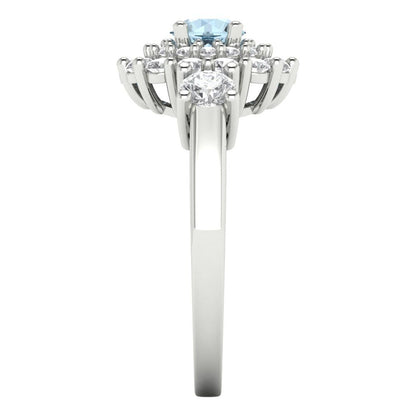 1.4 cttw Natural Aquamarine Hidden Halo Engagement Ring - Solid Gold (Round Cut,5.0mm)